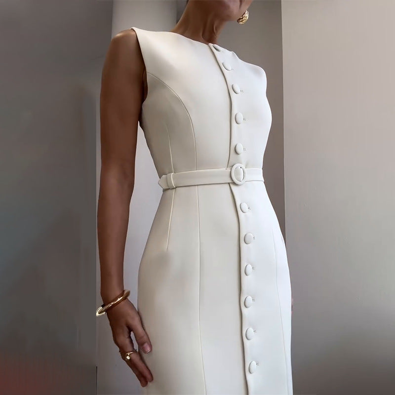 Summer Elegant Belt Slimming Commuting Dress Dresses