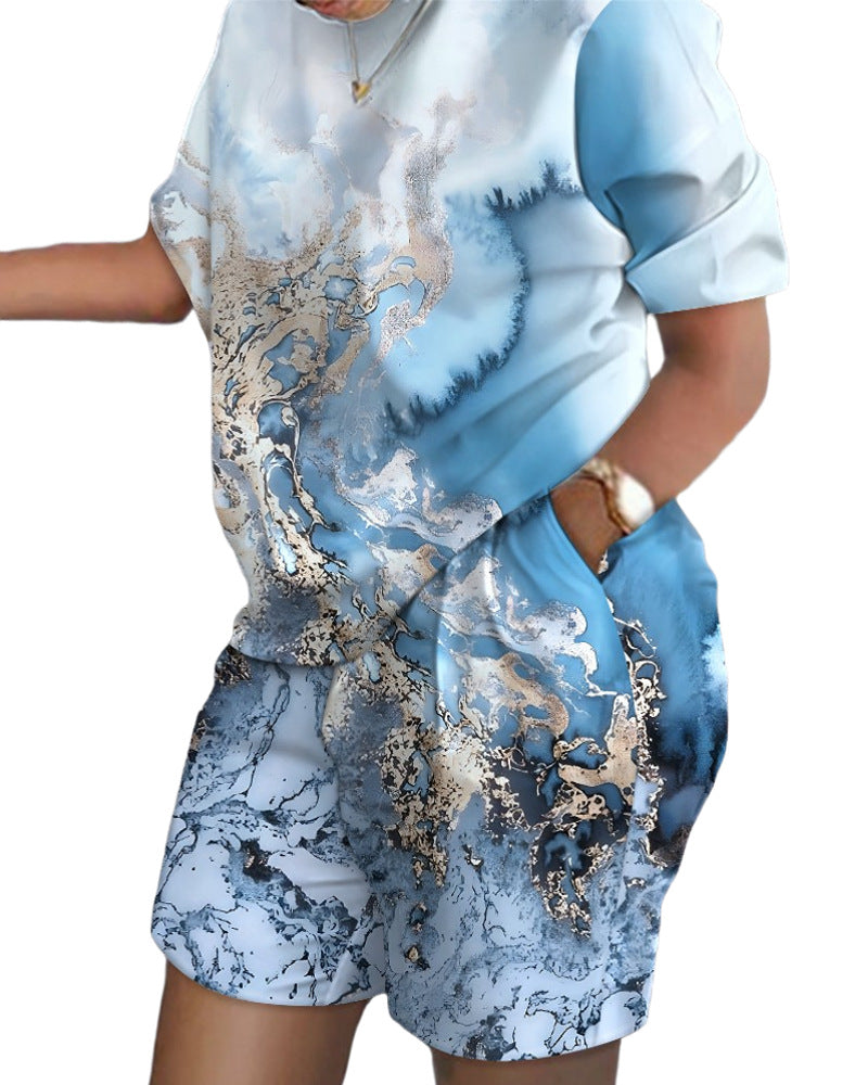 Women's Versatile Short-sleeved Two-piece Printed Commuter Suits