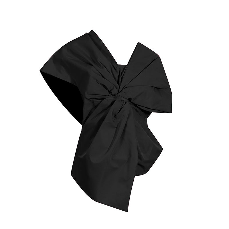 Women's Temperament Pure Color Asymmetric Collar Bow Tops