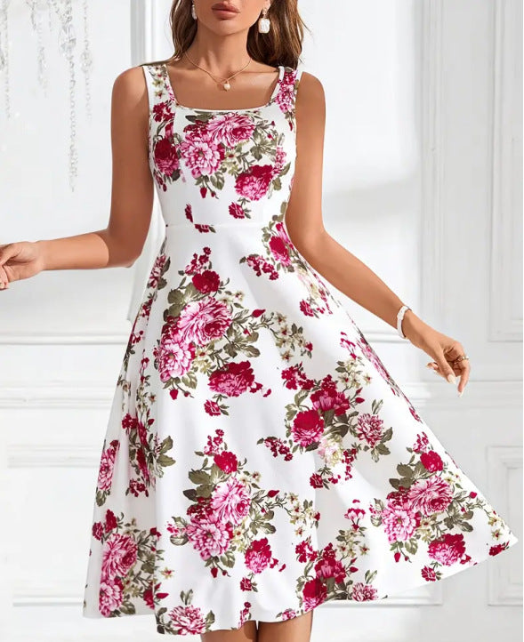 Summer Suspender Dress Fashionable Flower Print Dresses