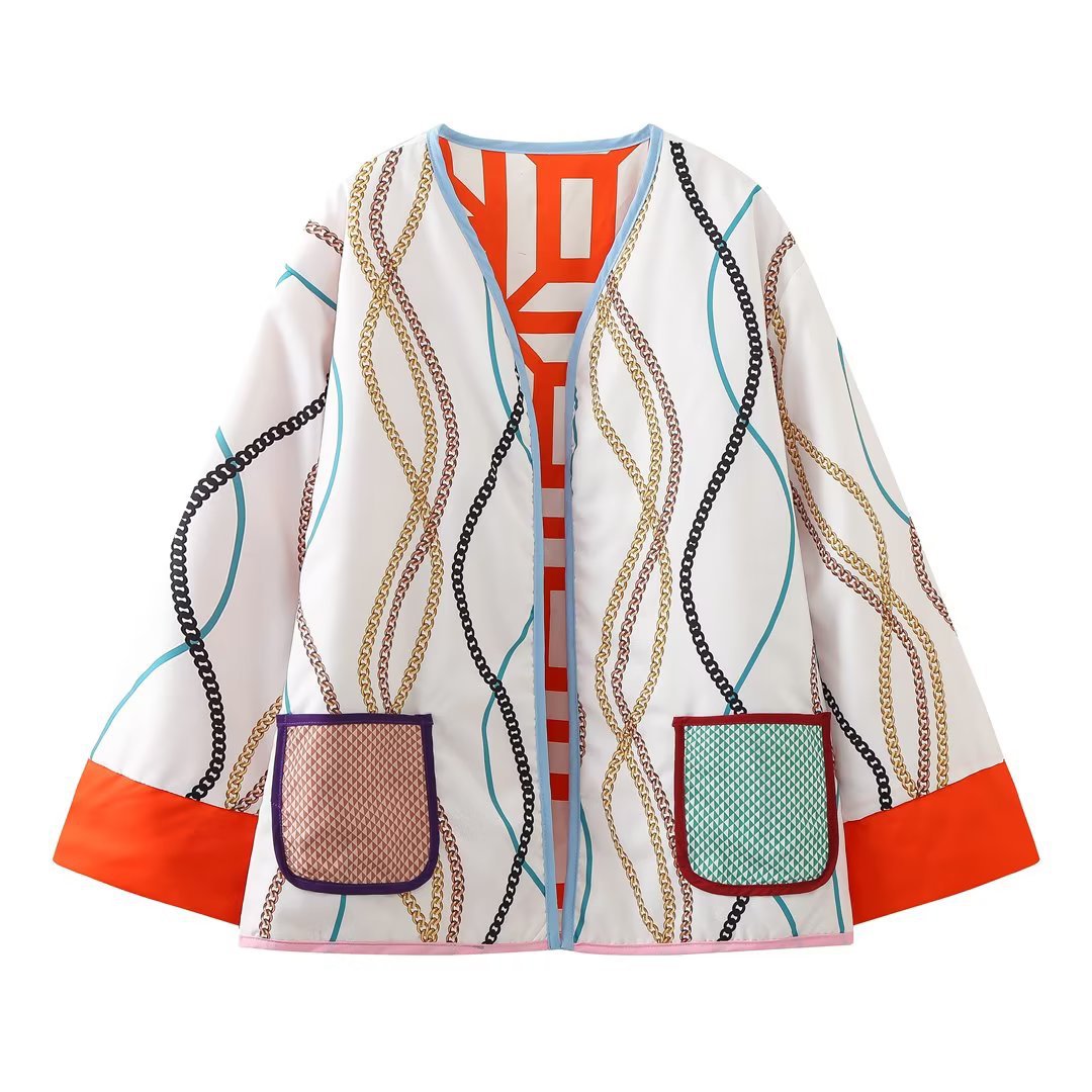 Women's Two-sided Printed Pocket Decoration Cotton Jackets