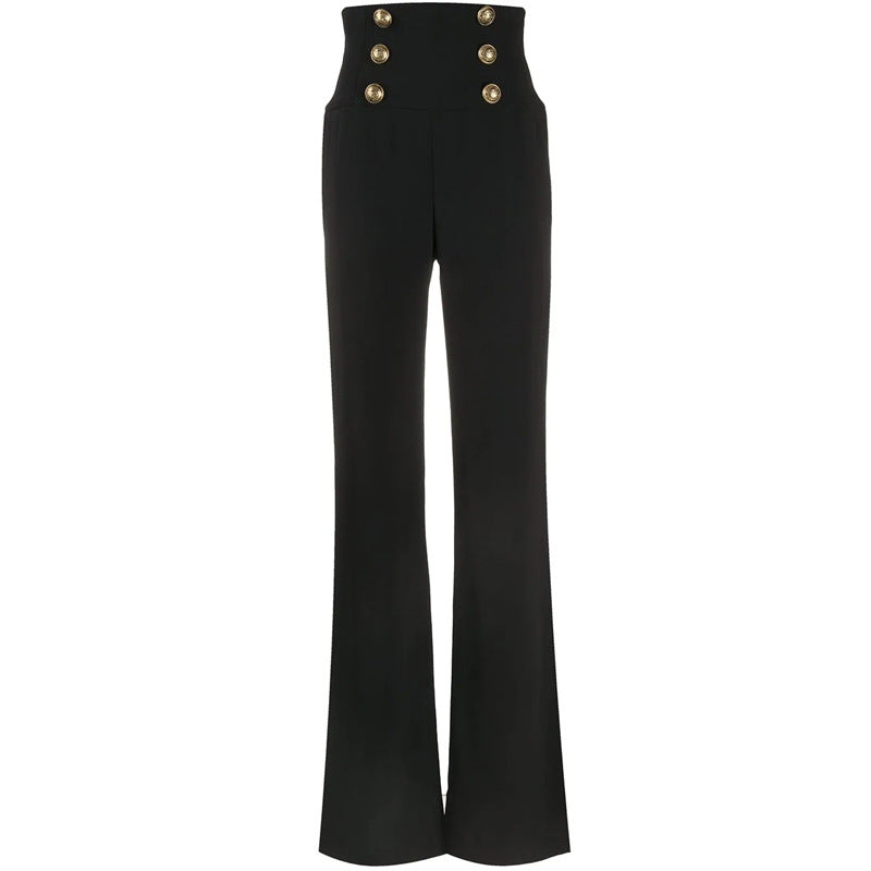 High Waist Flared Draping Long Casual Pants