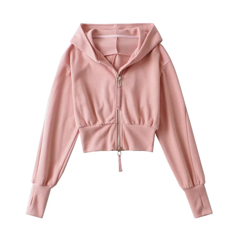 Women's Spring Double Zipper Stitching Hooded High Sweaters