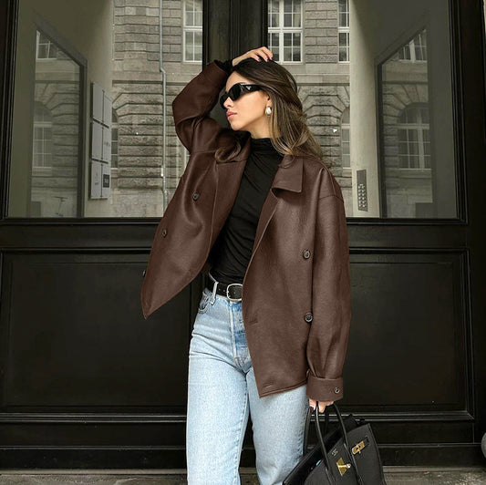 Women's Winter Retro Brown Leather High-grade Loose Jackets