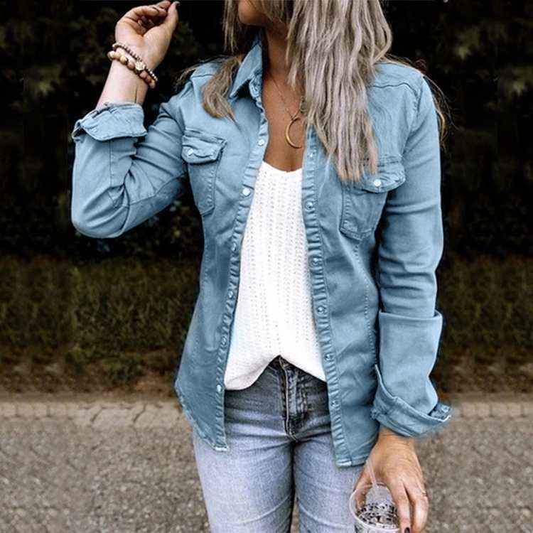 Popular Versatile Attractive Denim Shirt Mid-length Jackets
