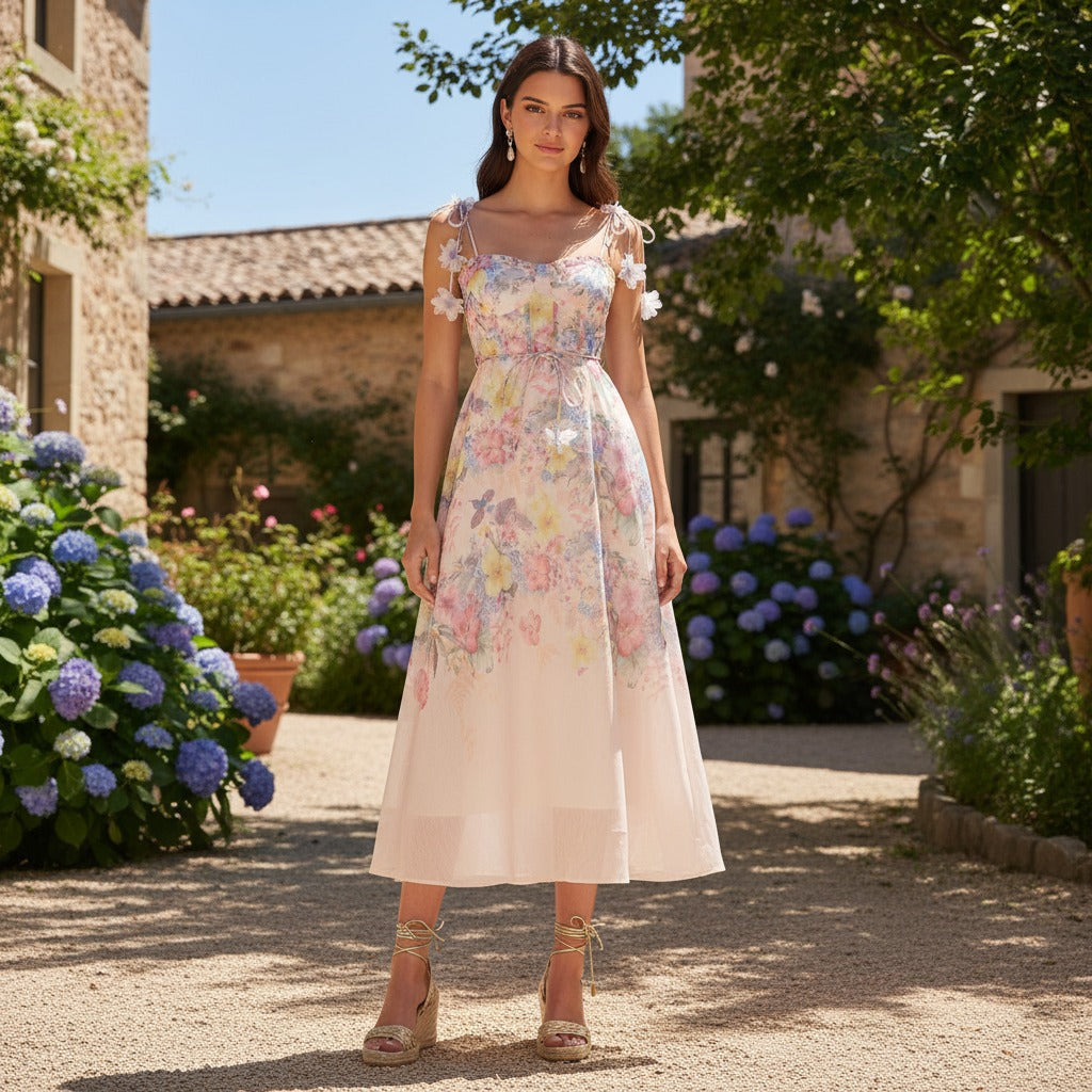 Summer Floral Print Sling Fishbone Fairy Dresses