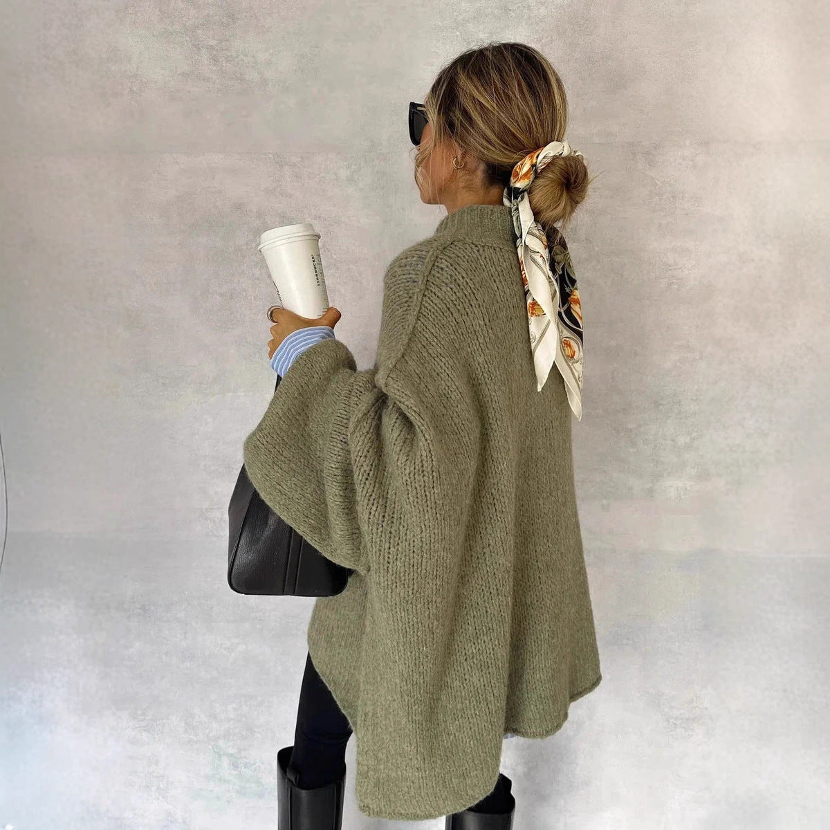 Solid Color Casual Style Button Large Cardigans