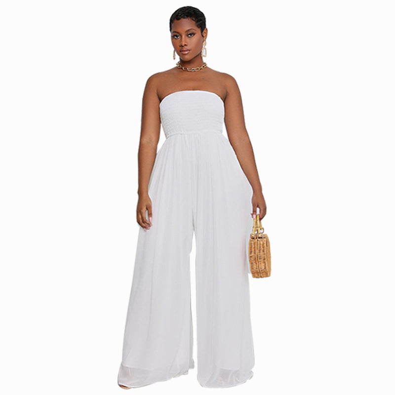 Women's Blue Wide Leg Leisure Chiffon High Pants