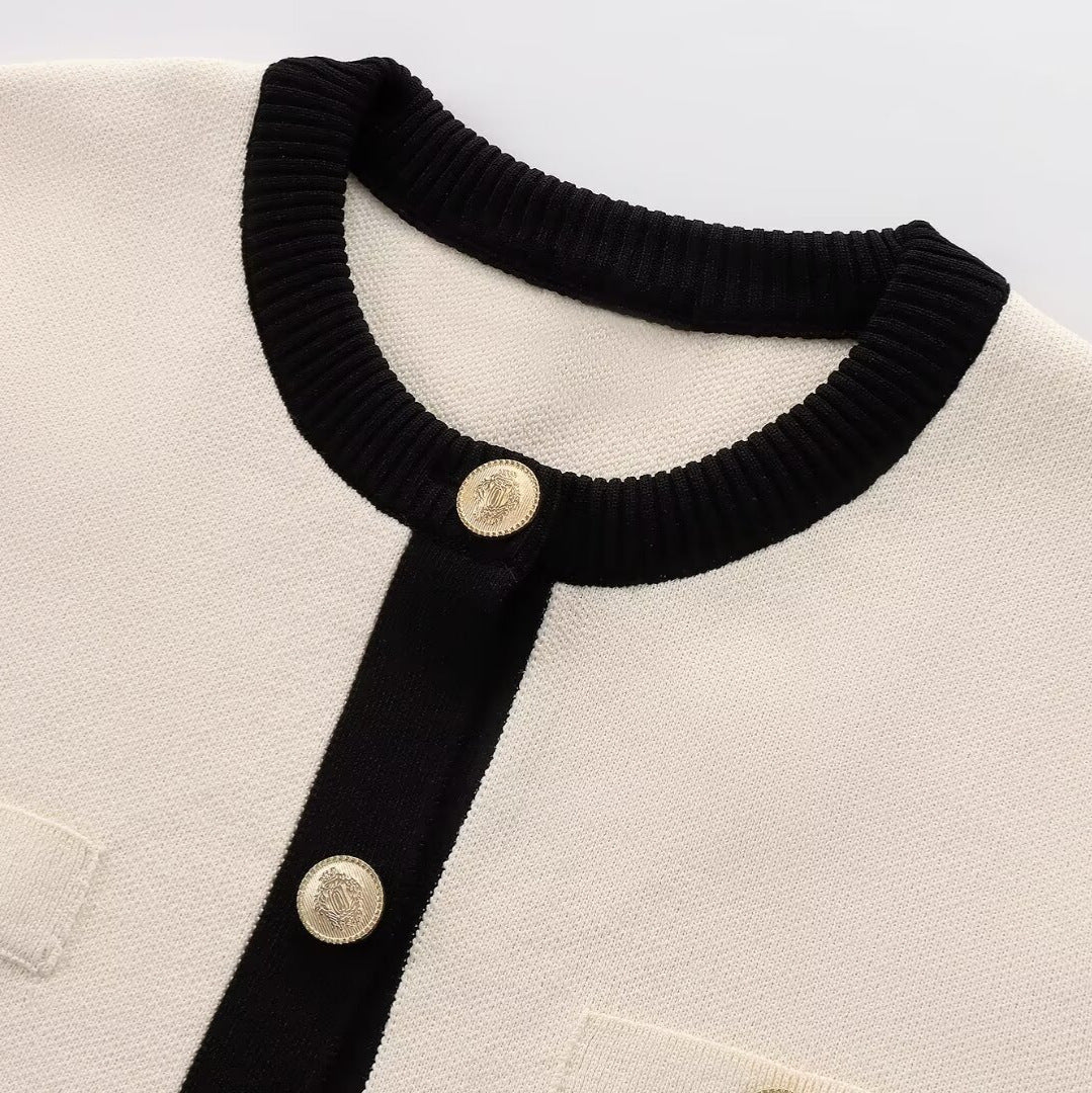 Women's Fashion Color Contrast Round Neck Sleeve Knitwear
