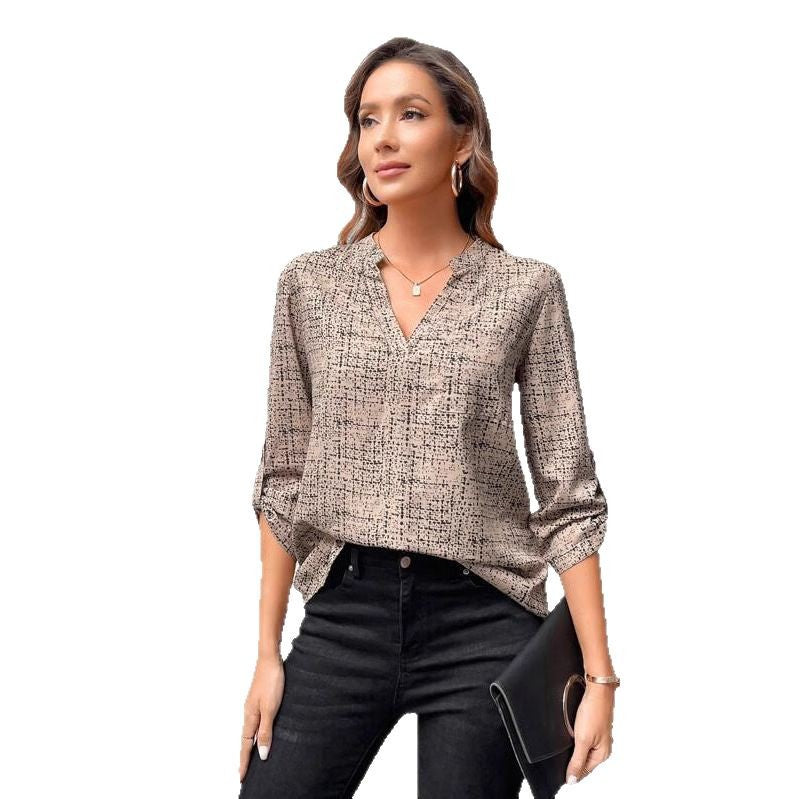 Women's New Shirt Fashion Printed Sleeves Blouses