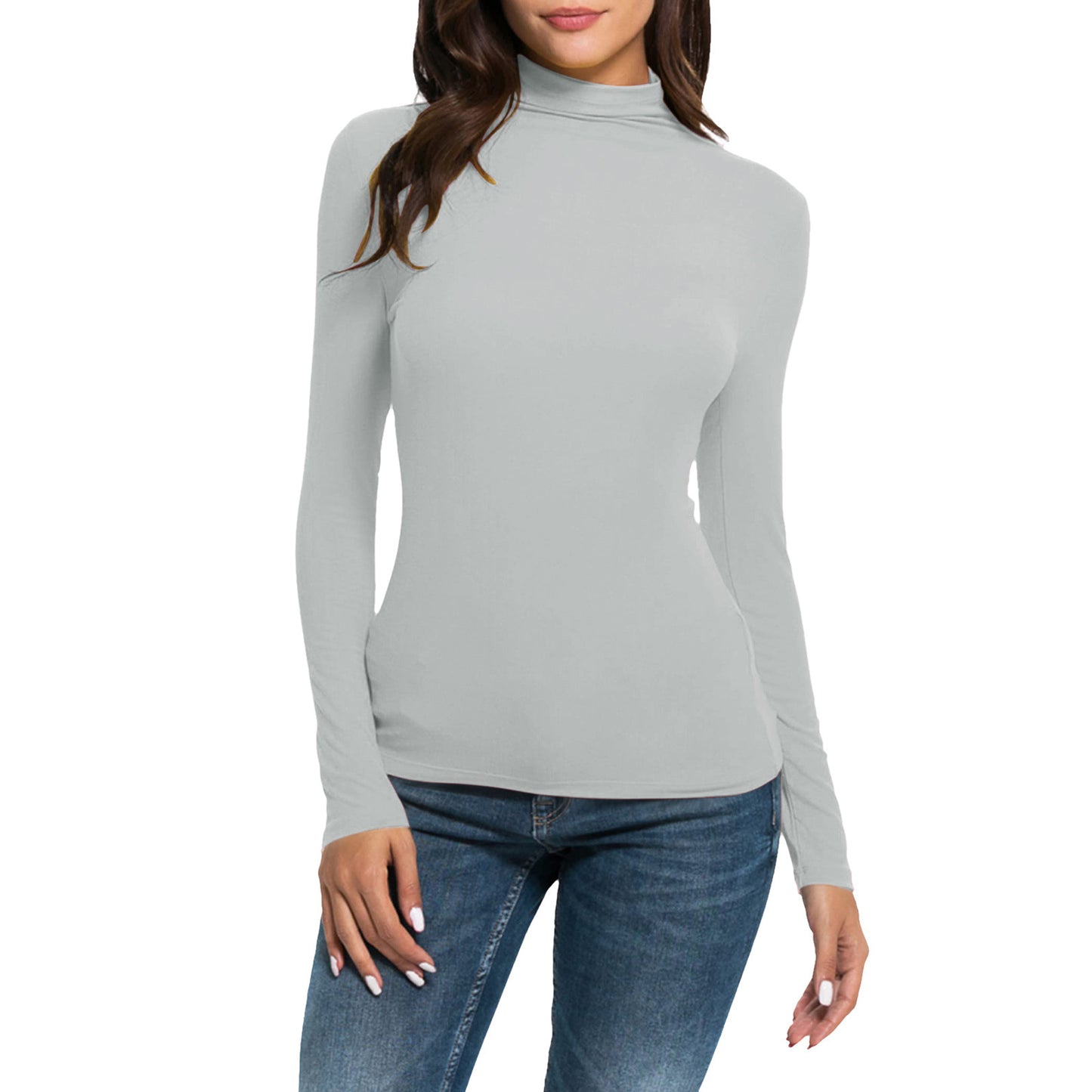 Women's Long-sleeved Turtleneck Pure Color Half Collar Blouses
