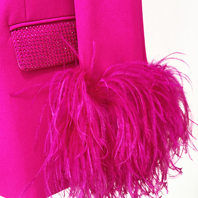 Luxury Ostrich Feather True Feathers Hot Rhinestone Blazers