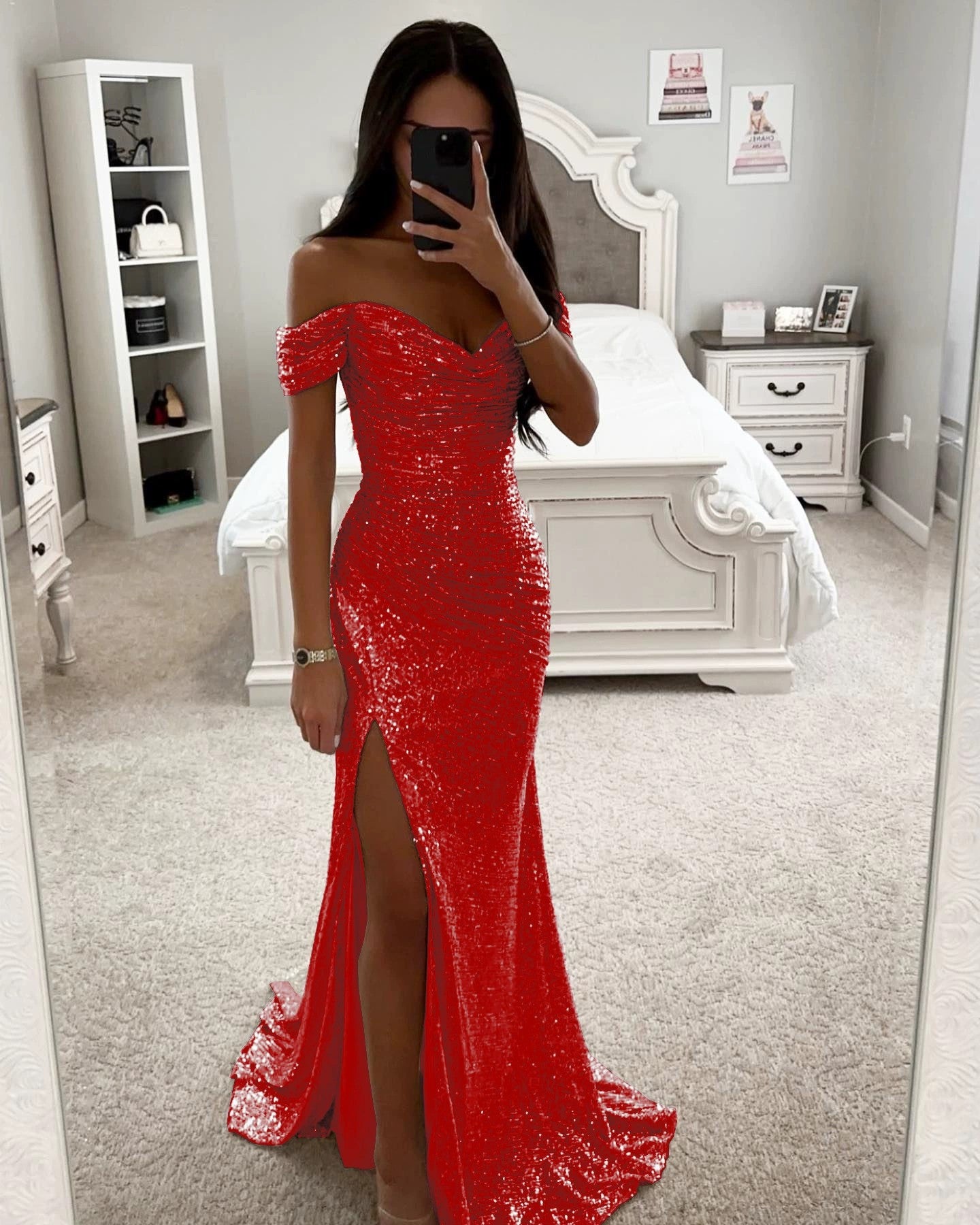 Women's Party Sequins Split Dress Casual Fashion Dresses