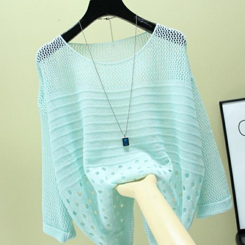 Women's Thin Loose Round Neck Wear Knitted Sun Tops