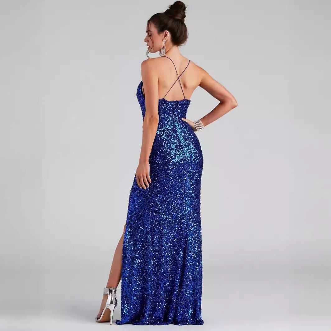 Women's Sweet Style Split Sequin Sling Dress Dresses