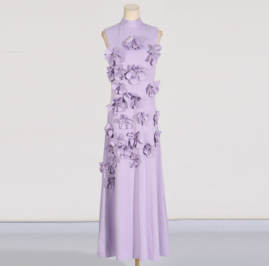 Stitching Dress Autumn High-grade Vacation Style Stand Collar Sleeveless Dresses