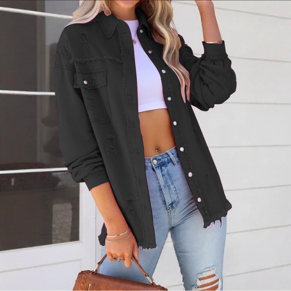 Pretty Russia Denim With Hole Loose Jackets