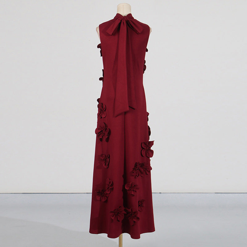 Stitching Dress Autumn High-grade Vacation Style Stand Collar Sleeveless Dresses
