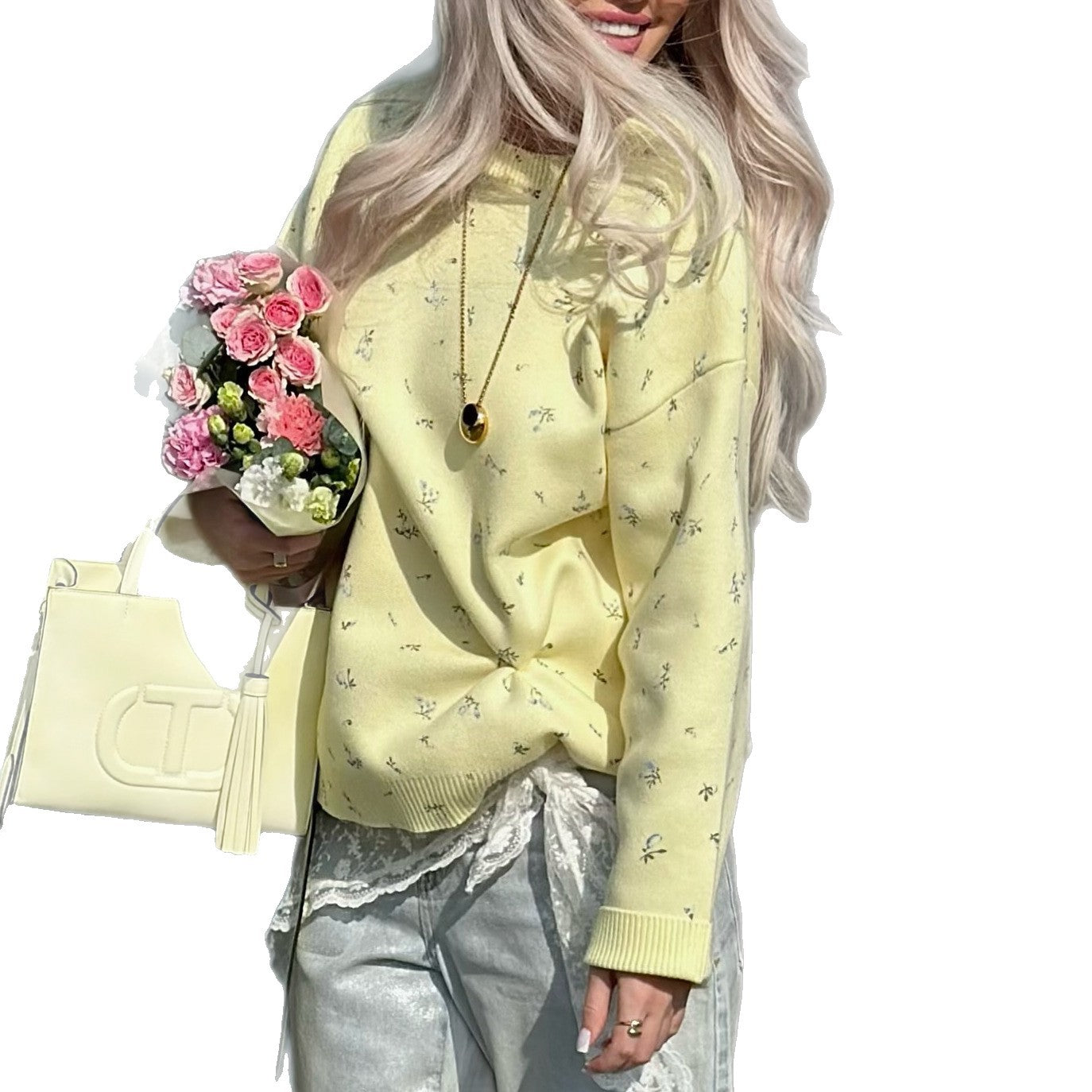 Women's Autumn Gentle Floral Round Neck Loose-fitting Sweaters