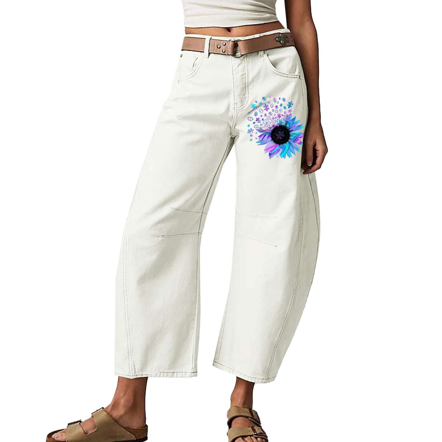 Fashionable Printed Loose Casual Slim Stretchy Jeans