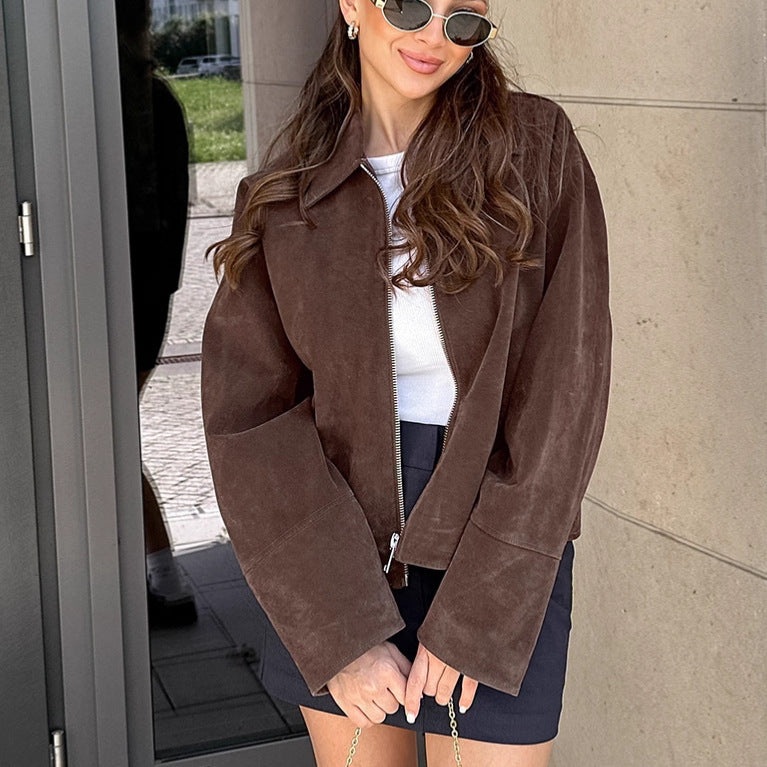 American Retro Brown Suede Lapel Baggy Suits