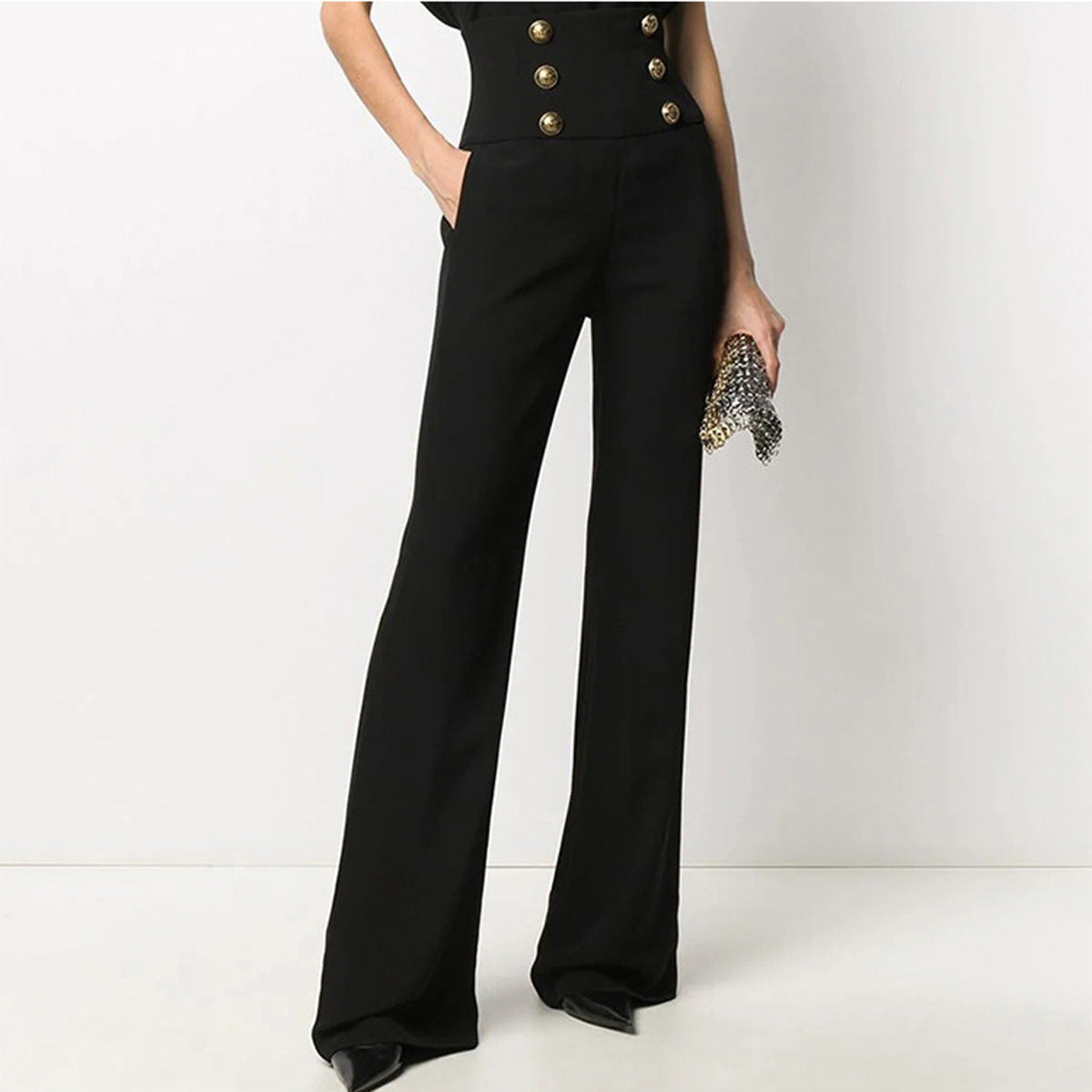 Women's Temperament Commute High Waist Flared Draping Pants