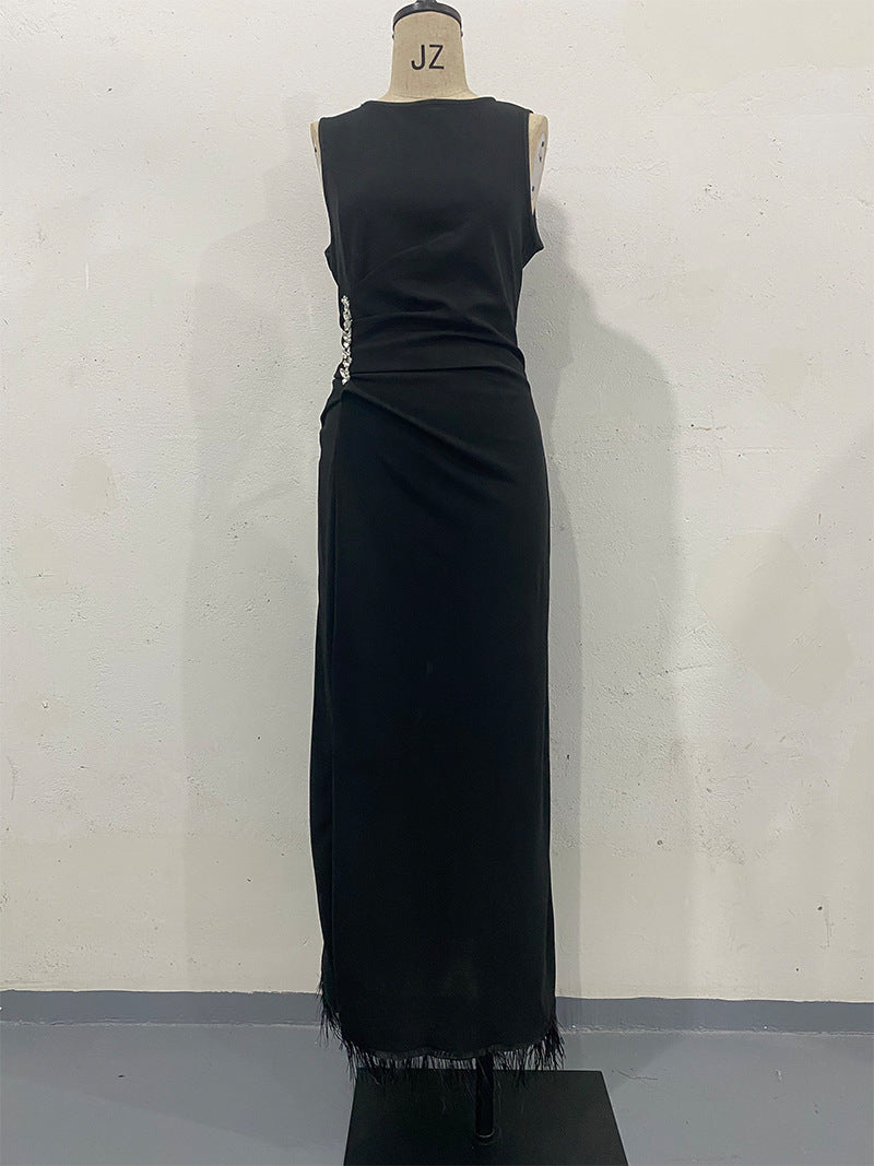 Women's Solid Color Sleeveless Slim Bottom Tassel Dresses