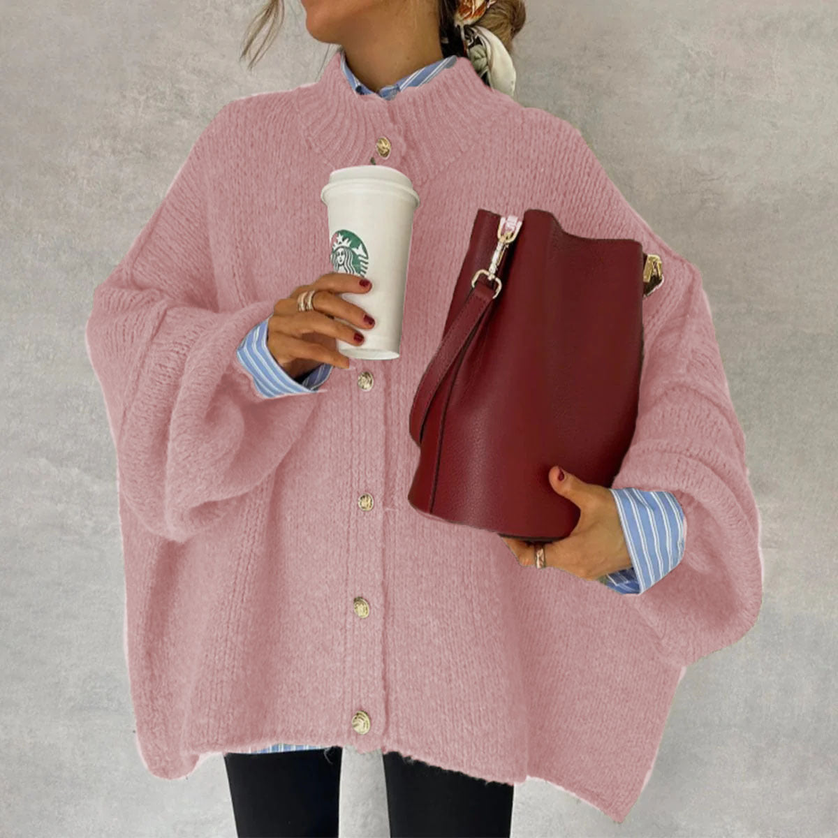 Solid Color Casual Style Button Large Cardigans