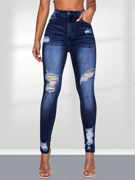 Women's Fashion Elastic Skinny Ripped Slimming Jeans