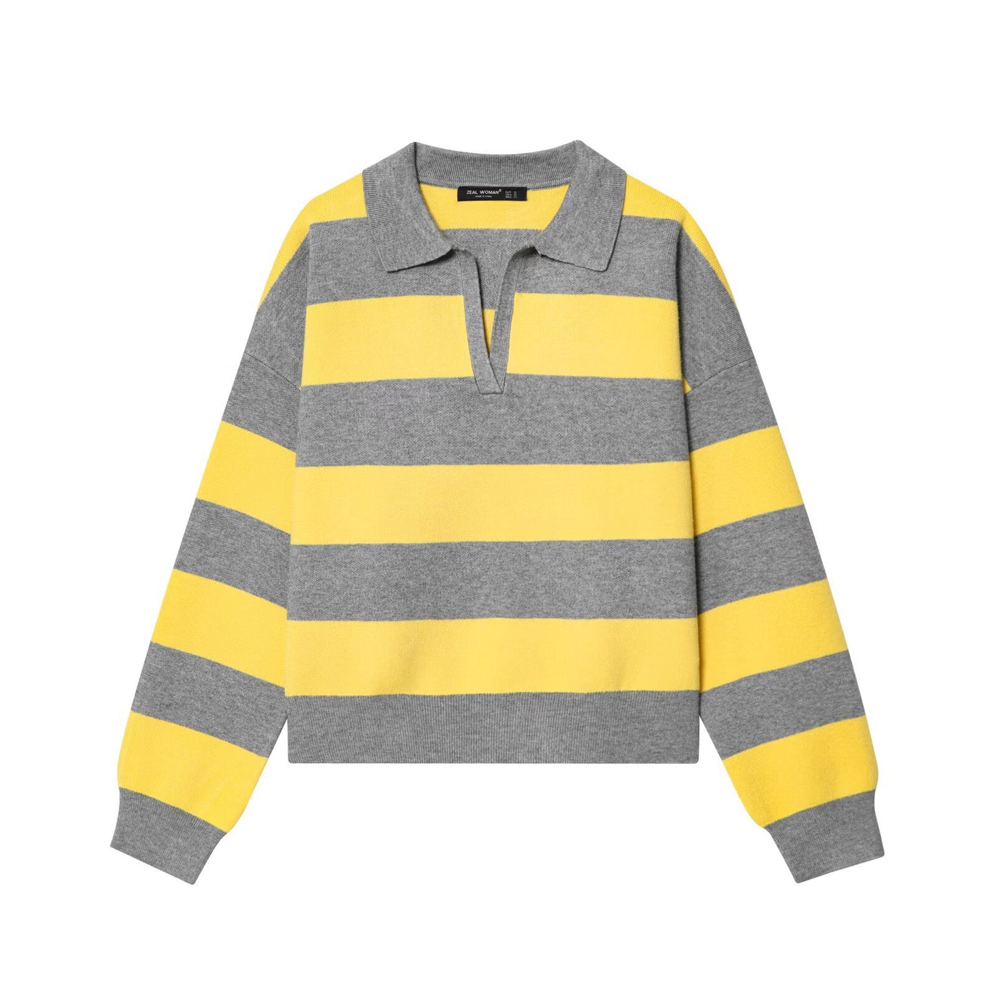 Women's Collar Long Sleeve Contrast Color Striped Sweaters