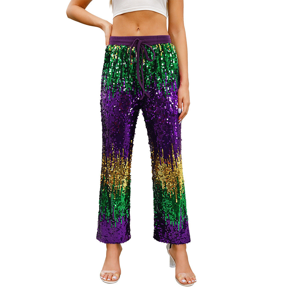 Women's Fashion Casual Drawstring Waist Gradient Color Pants