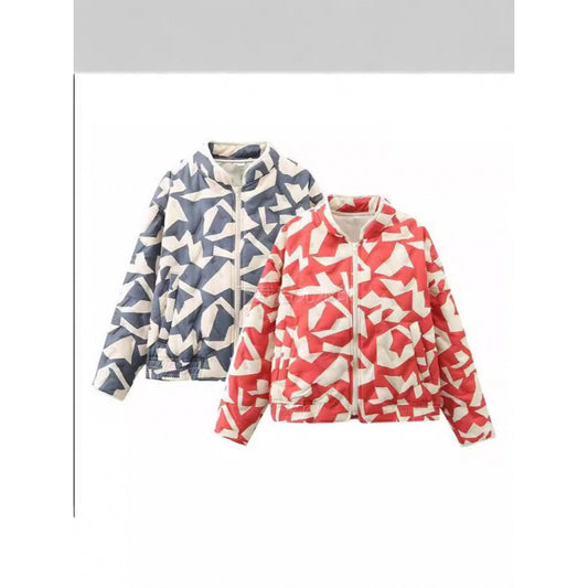 Women's Quilted Printed Zipper Loose Embossed Cotton Coats