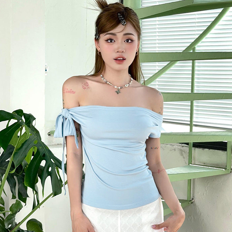Women's Summer Pleated Backless Twisted Asymmetric T-shirt Blouses