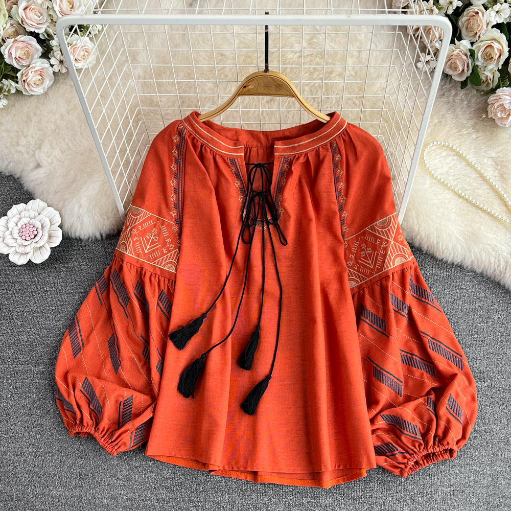 Retro Style Lantern Long Sleeve Loose Tops