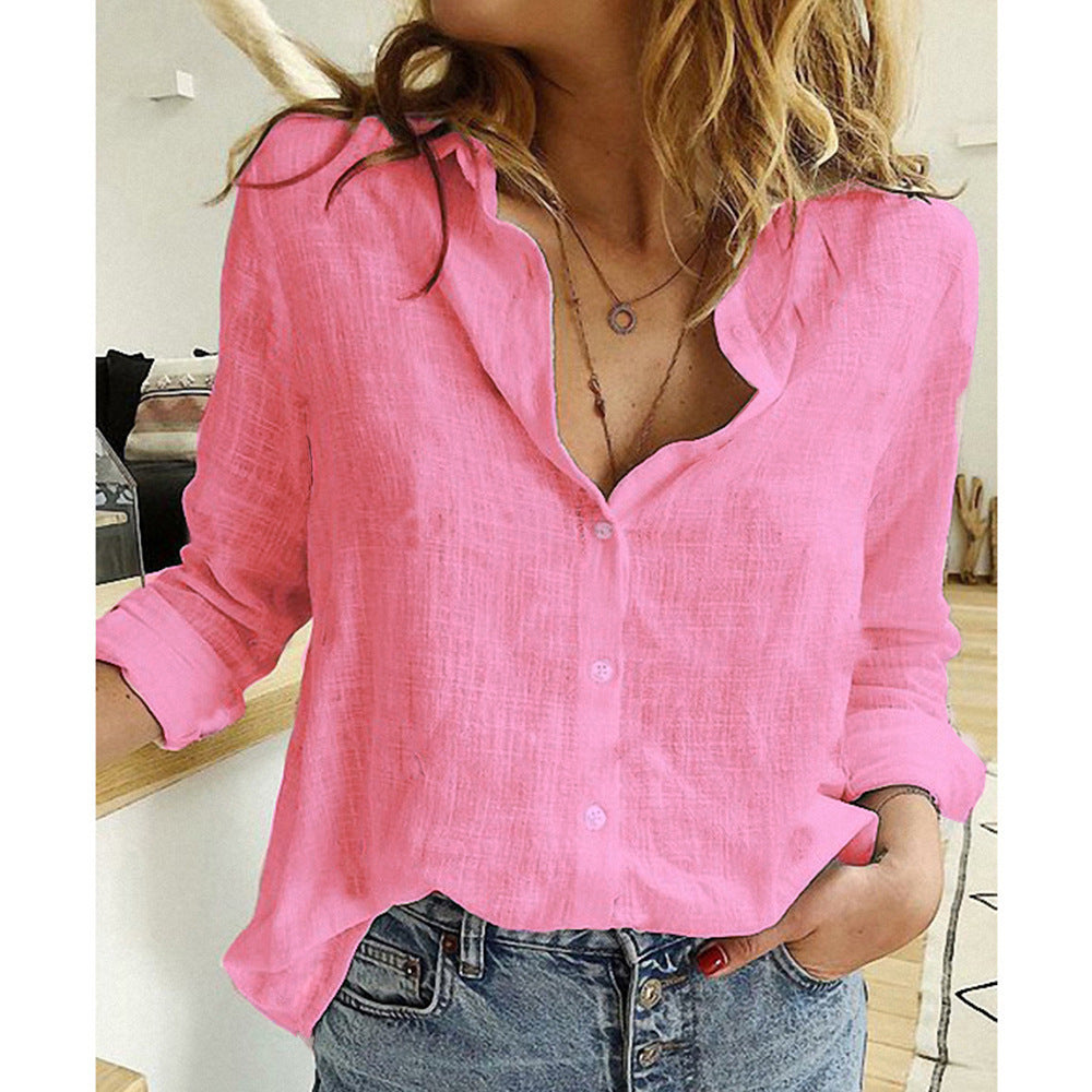 Women's Casual Loose Long-sleeved Linen Shirt Large Clothing