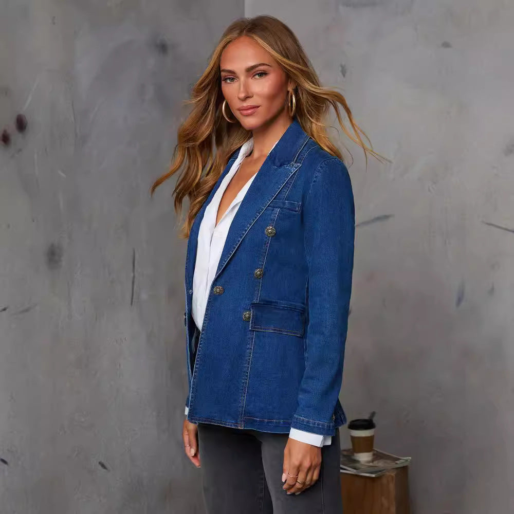 Women's Fashion Leisure Washed-out Blue Denim Jackets
