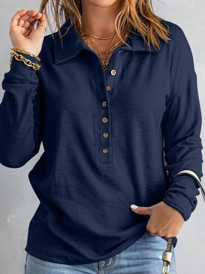 Women's Solid Color Single-breasted Lapel Long Sleeve Loose Sweaters
