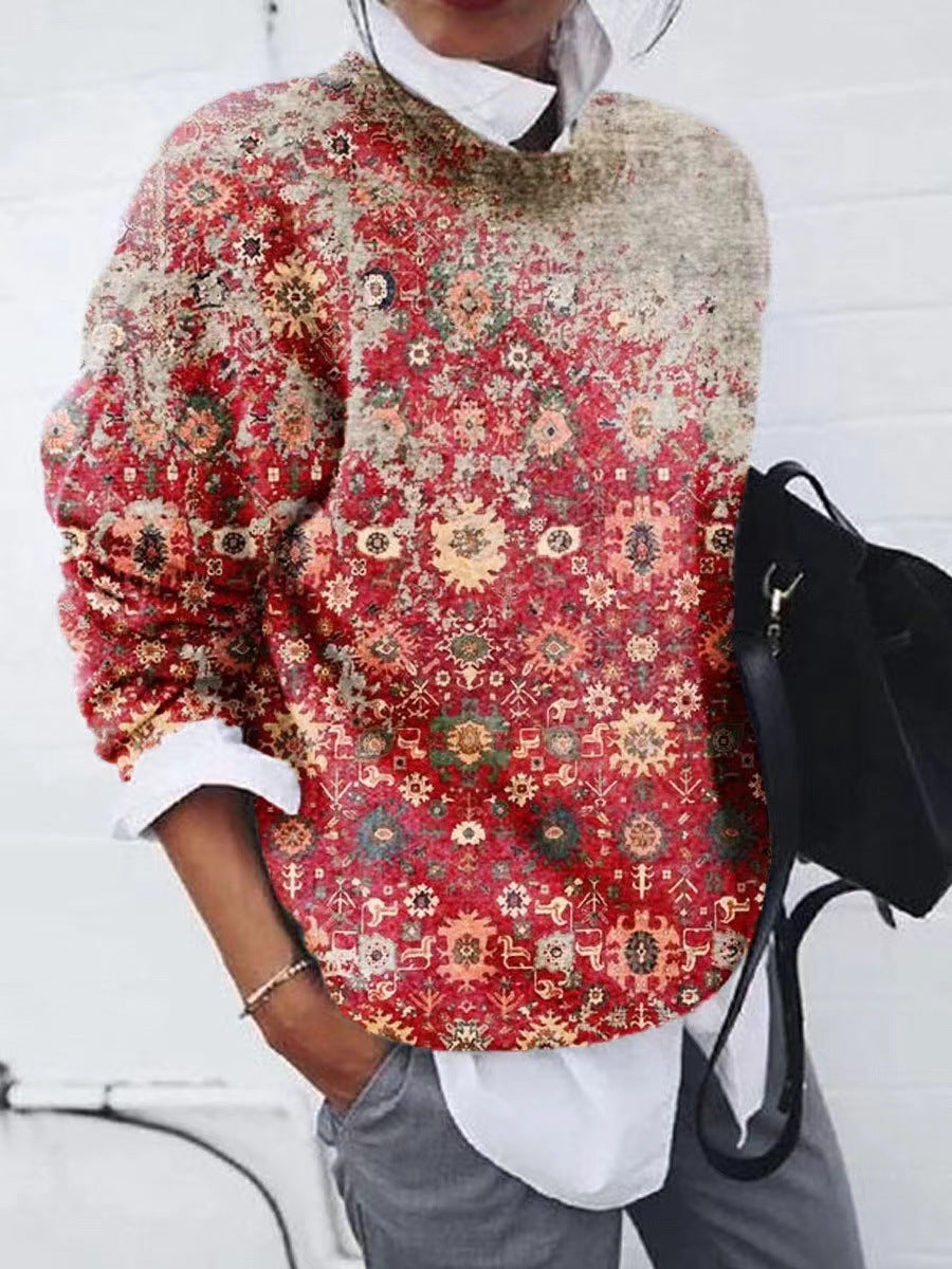 Women's Fashion Brushed Geometric Printed Loose Long Blouses