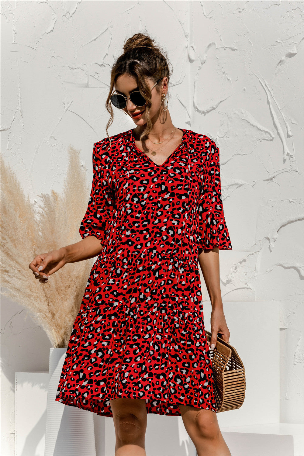 Fashion New Flared Sleeves Cake Stitching Dress