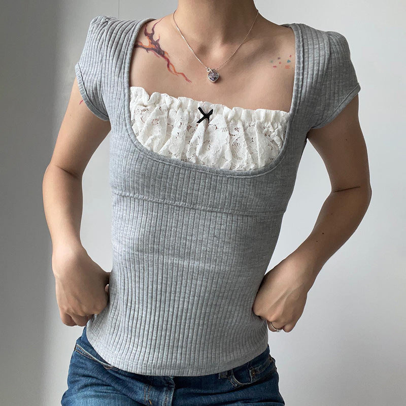 Women's Raglan Sleeve Printed T-shirt Crop Bottoming Round Blouses