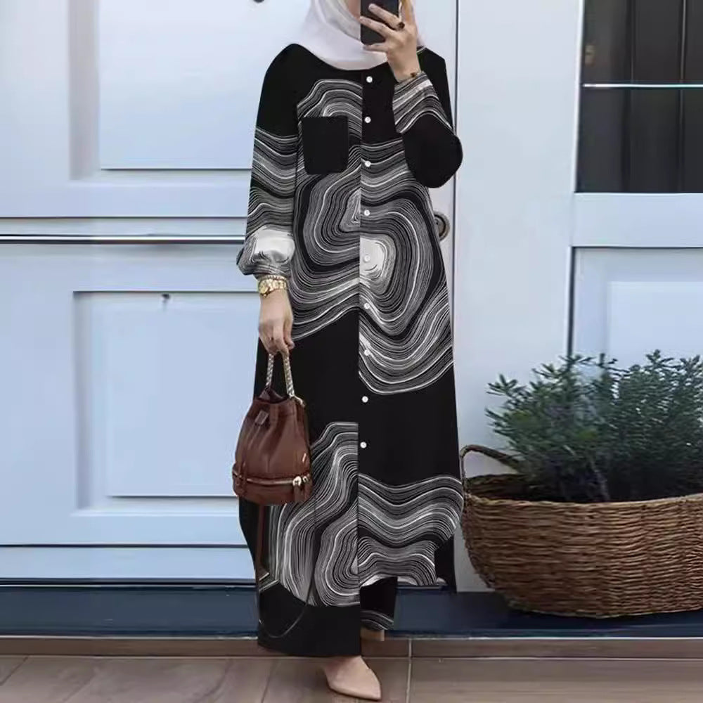 Women's Muslim Temperament Patchwork Long Sleeve Lapel Suits