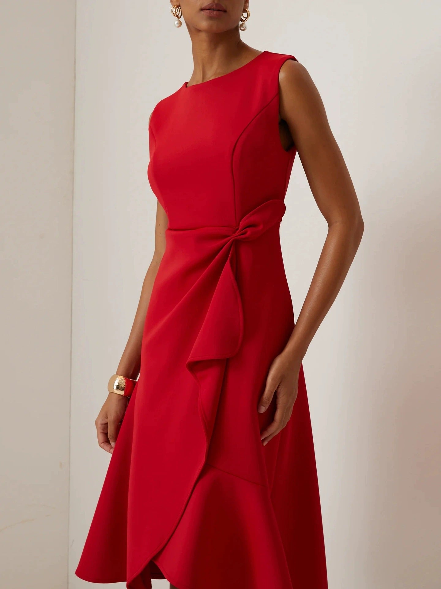 Women's Sleeveless Red Elegant Round Neck Dress