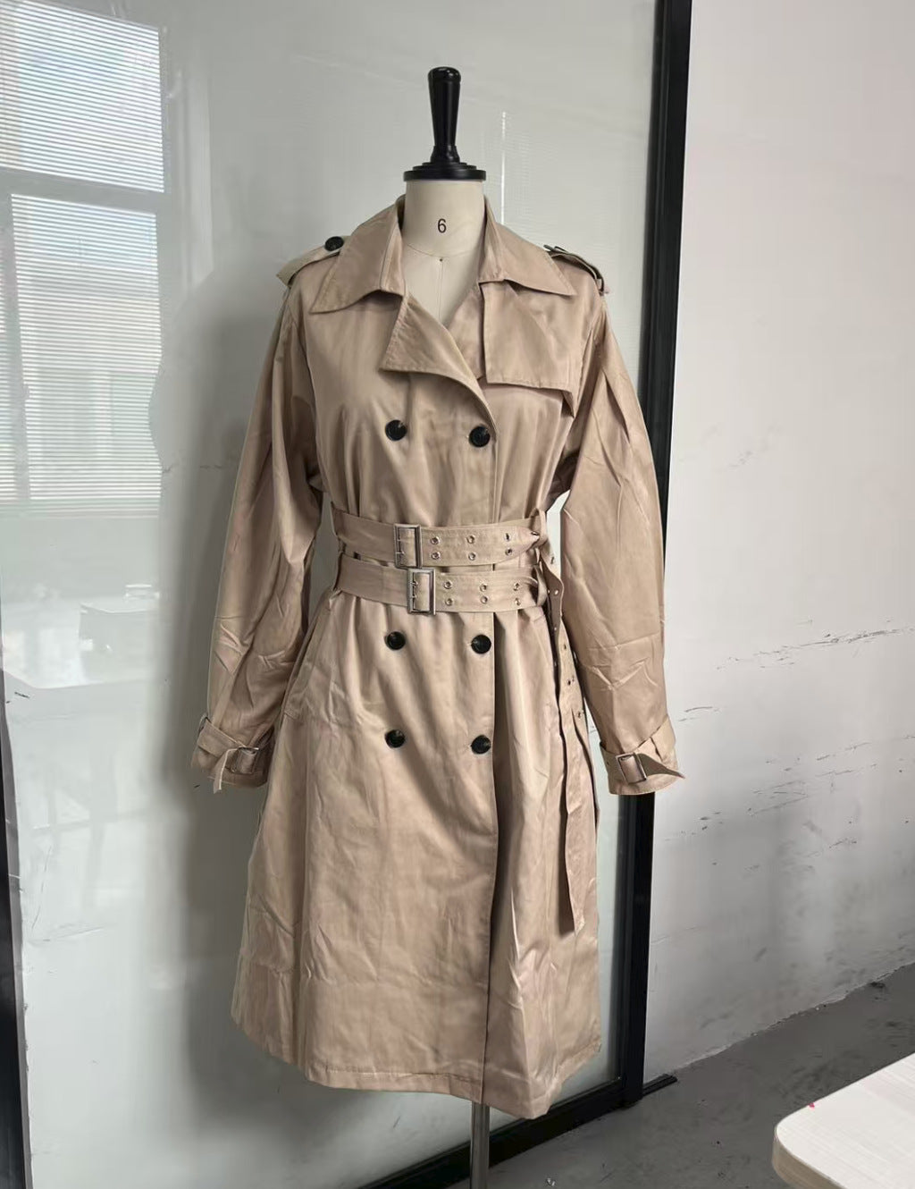 Women's Fashion Temperament Hooded Double Belt Trench Coats