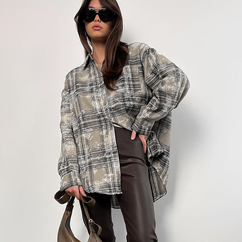 Women's Spring Mid-length Cotton Niche Design Plaid Blouses