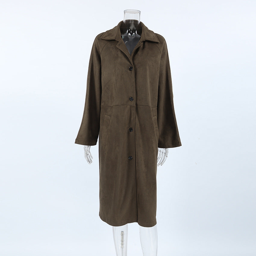 Women's Long Suede Casual Retro Brown Sleeve Coats