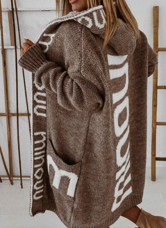 Women's Innovative Long Hooded Letter Knitted Sweaters