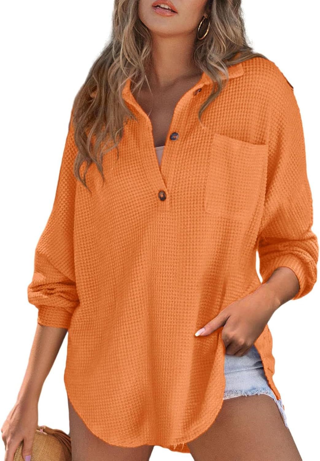 Women's Classy Comfortable Waffle Knit Waist Blouses