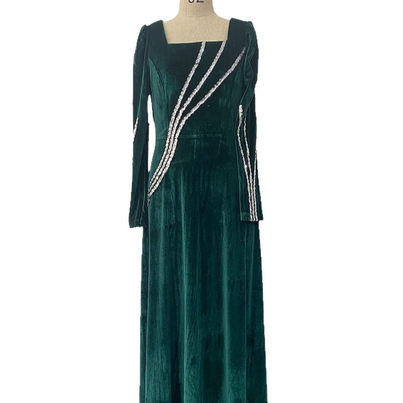Autumn Long Sleeve Rhinestone Dress Slim Dresses