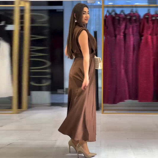 Women's Summer French Slimming Sleeveless Brown Dress Dresses
