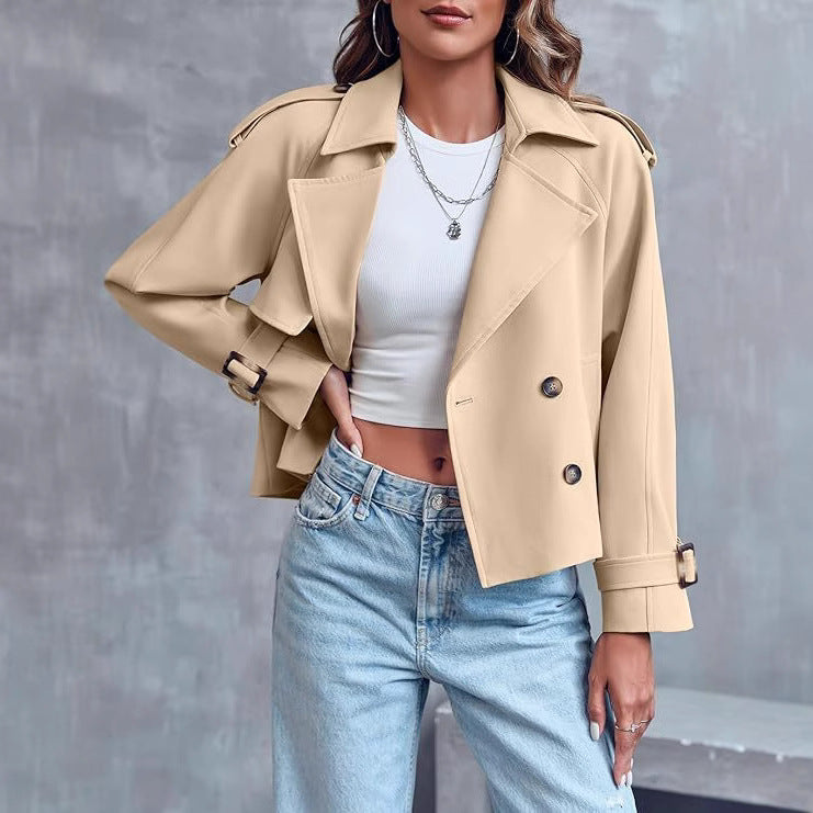 Women's Fashion Casual Double-breasted Trench With Pockets Coats